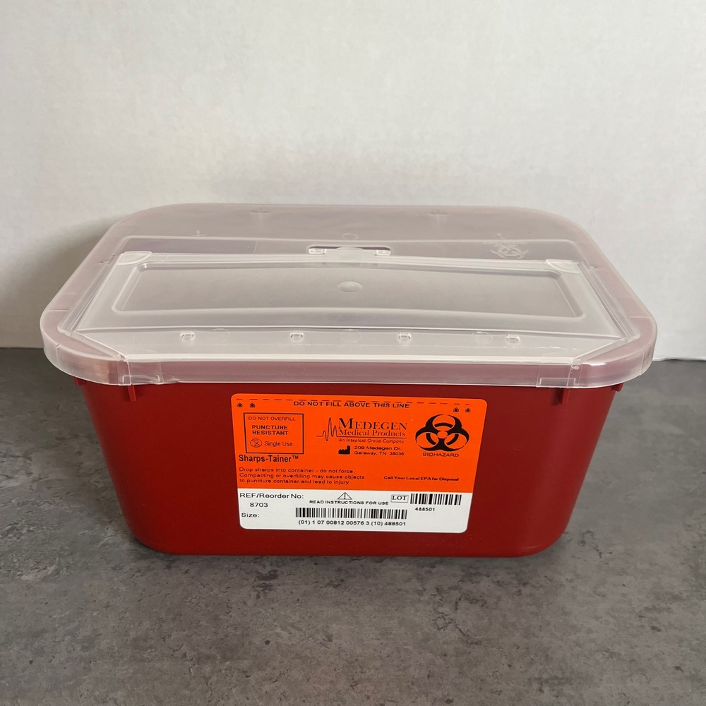 Medegen Sharps Container Puncture Resistant Biohazard Red Ref# 8703, New 9.5x7x5